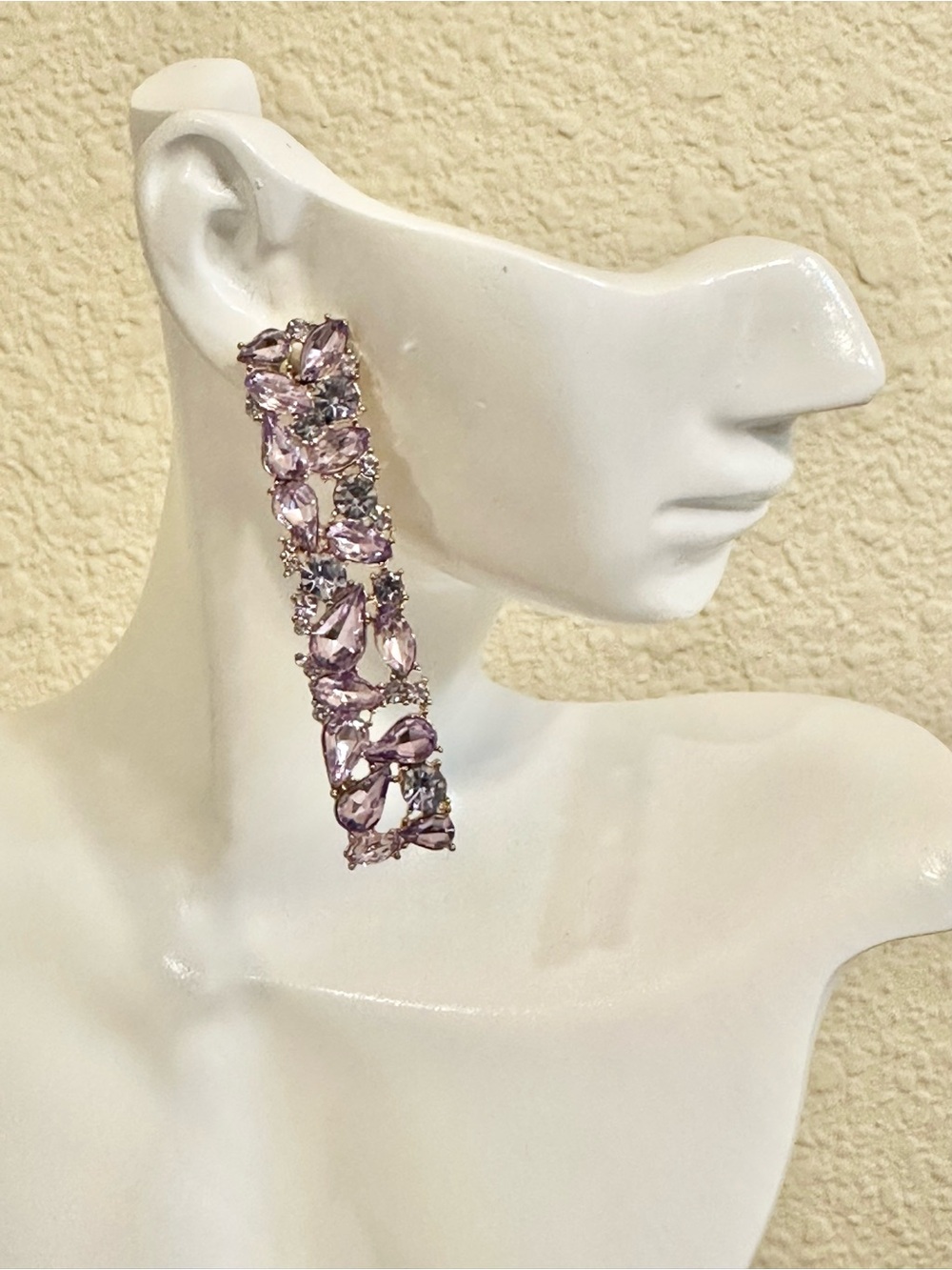 Lilac Crystal Drop Statement Earrings